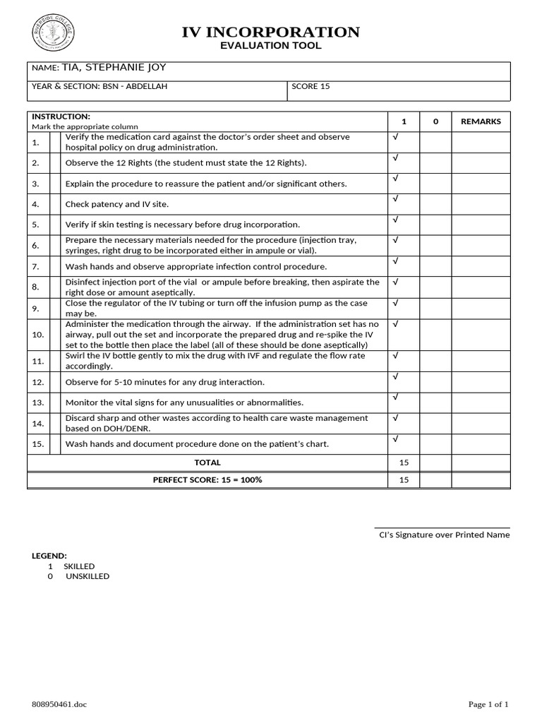 IV Medication Administration Evaluation | PDF | Injection (Medicine ...