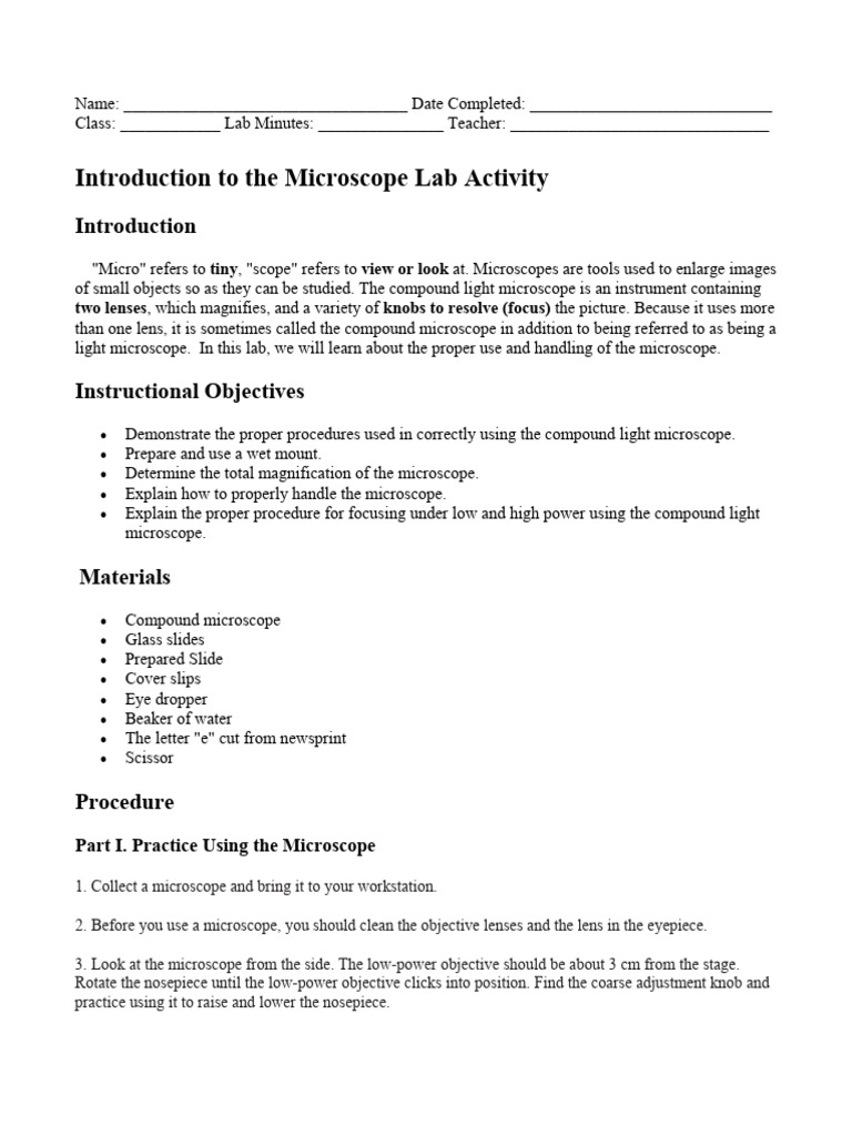 Microscope Lab Activity Guide | PDF | Microscope | Optical Devices