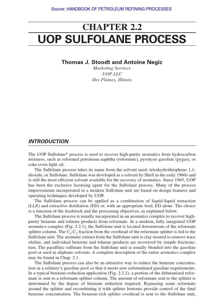 Uop Sulfolane Process: Thomas J. Stoodt and Antoine Negiz | PDF ...