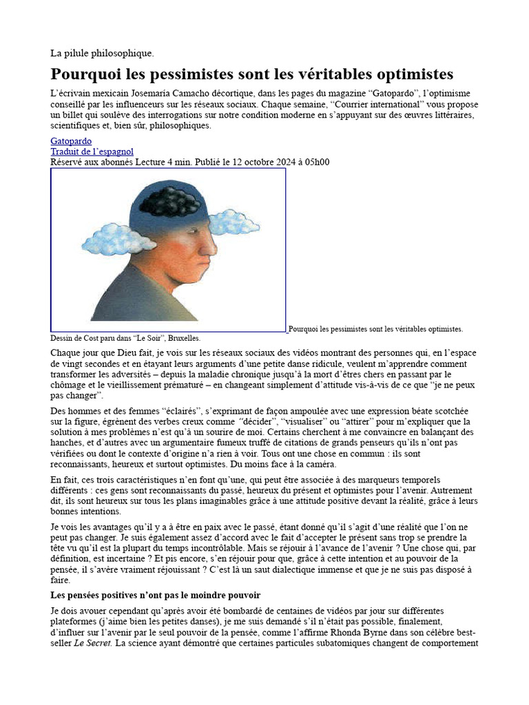 Pessimisme : une forme d'optimisme caché | PDF | Pessimisme