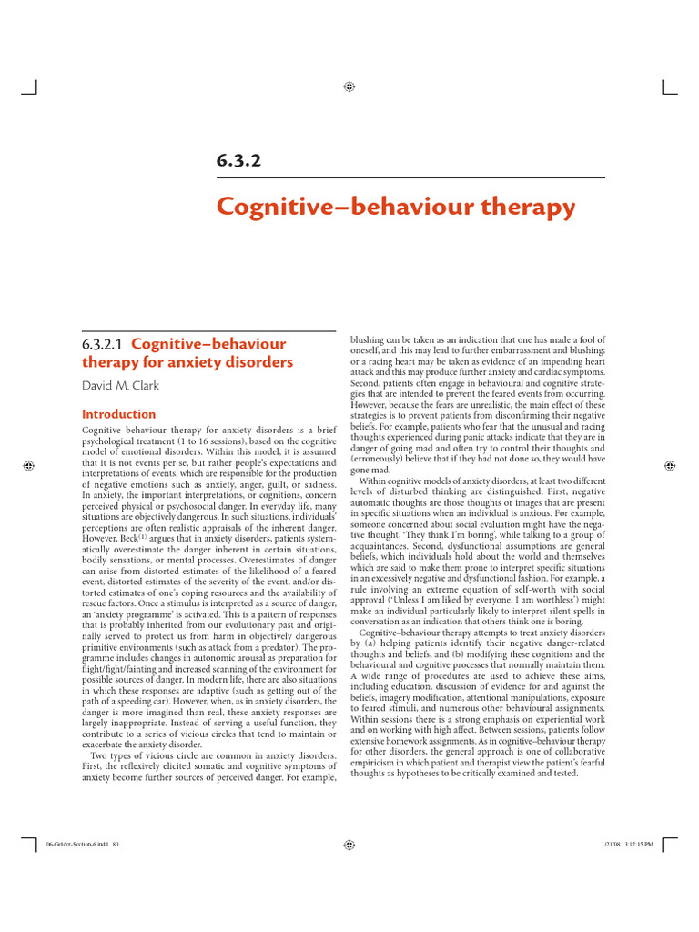 Cognitive Therapy for Anxiety Disorders | PDF | Anxiety | Phobia