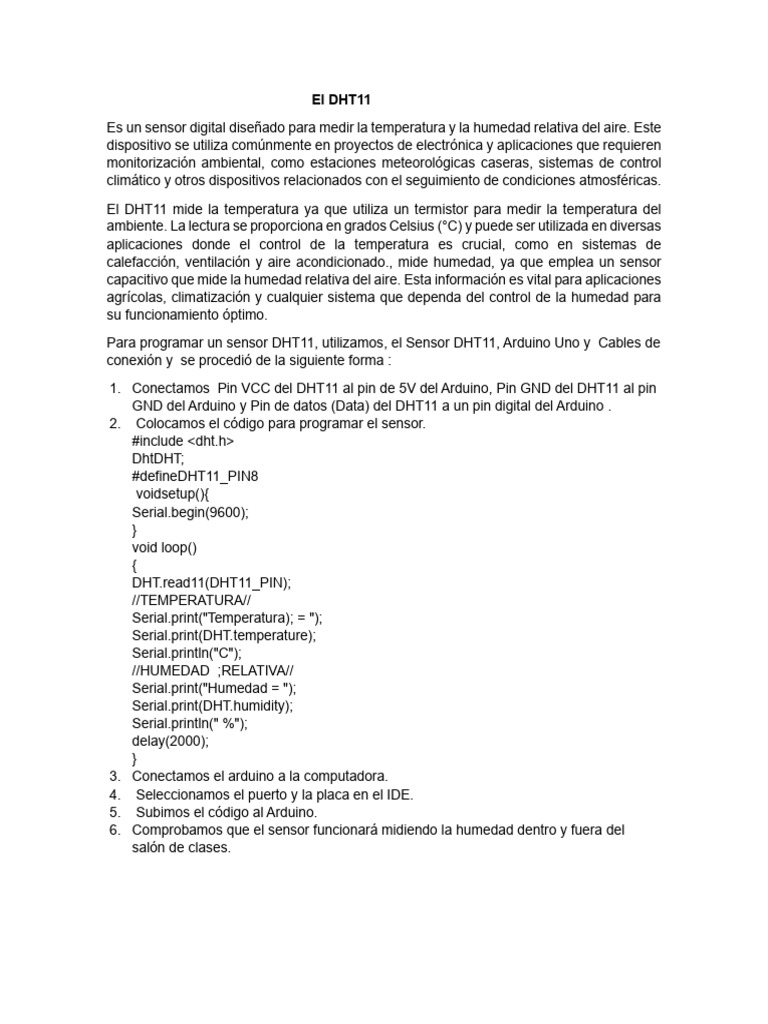 Sensor DHT11: Medición de Temperatura y Humedad | PDF | Informática