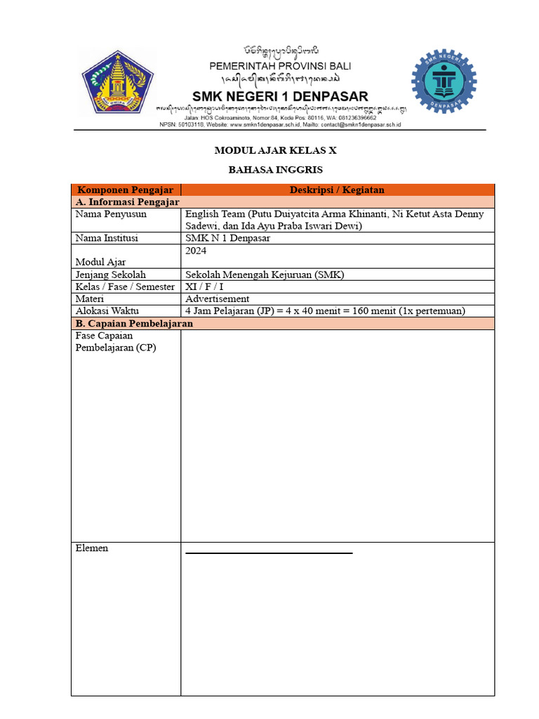MODUL AJAR KELAS XI (Advertisement) ok | PDF