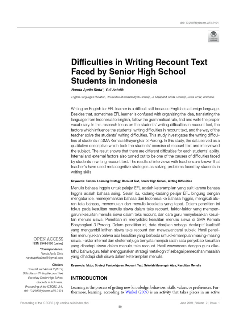 Difficulties in Writing Recount Text Fac | PDF | Verb | Punctuation