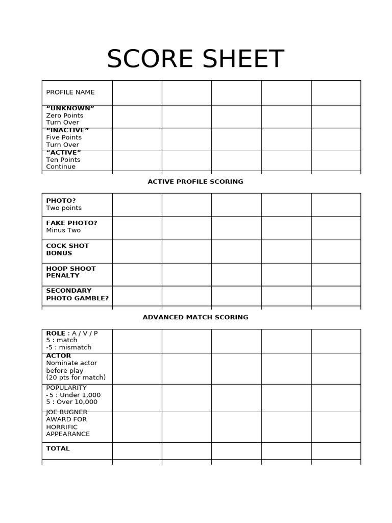 Score Sheet Template | PDF