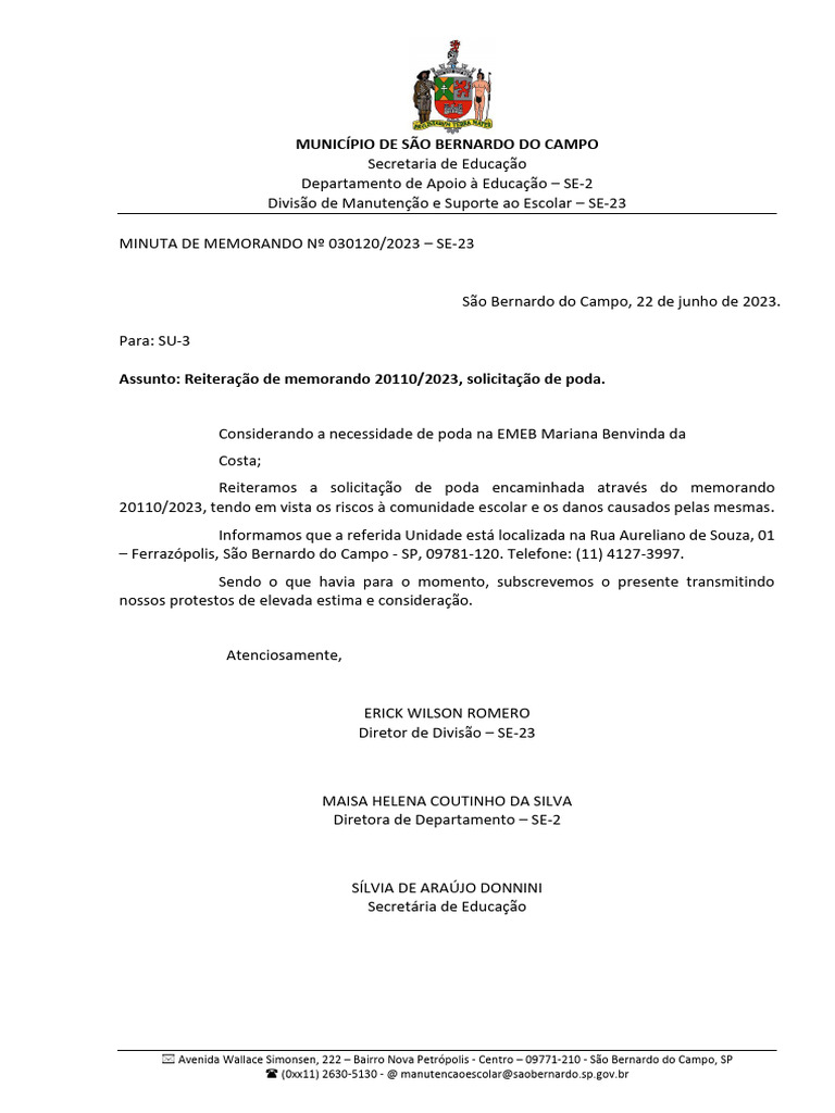 Solicitação de Poda na EMEB Mariana | PDF