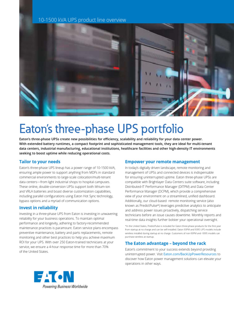 Eaton 3-Phase UPS Overview: 10-1500 kVA | PDF | Data Center | Computing