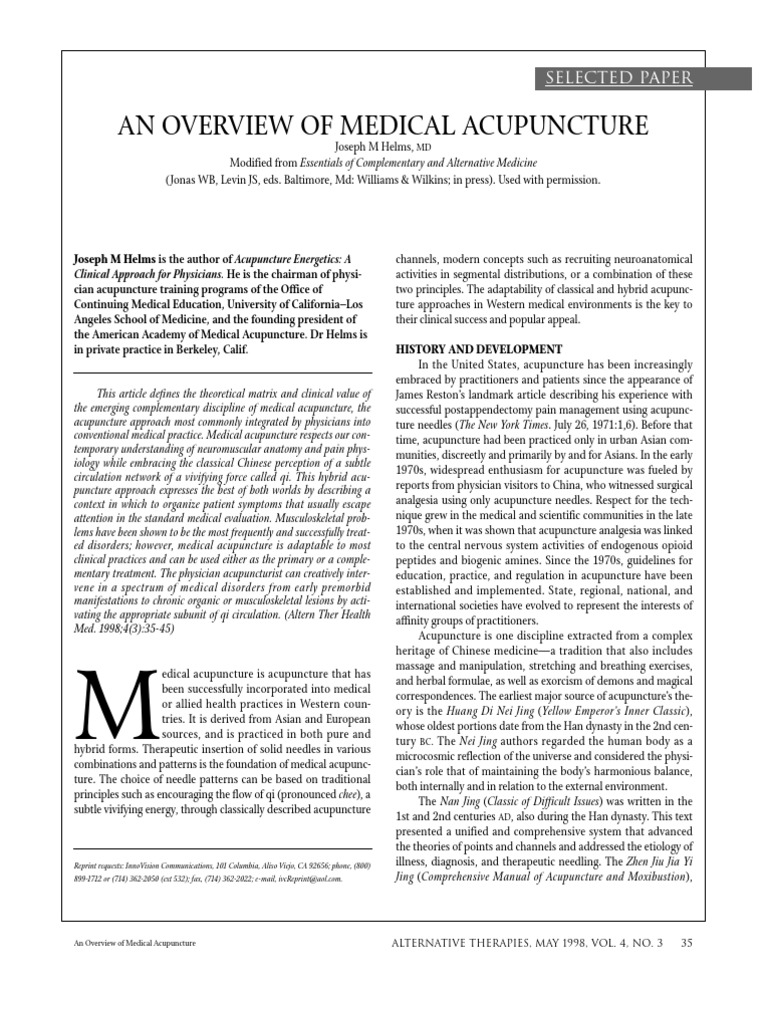 An Overview of Medical Acupuncture: Selected Paper | PDF | Acupuncture ...