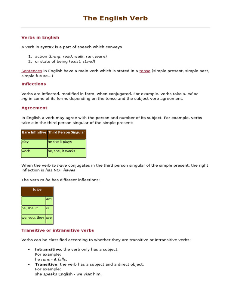 English Verb Types and Conjugation | PDF