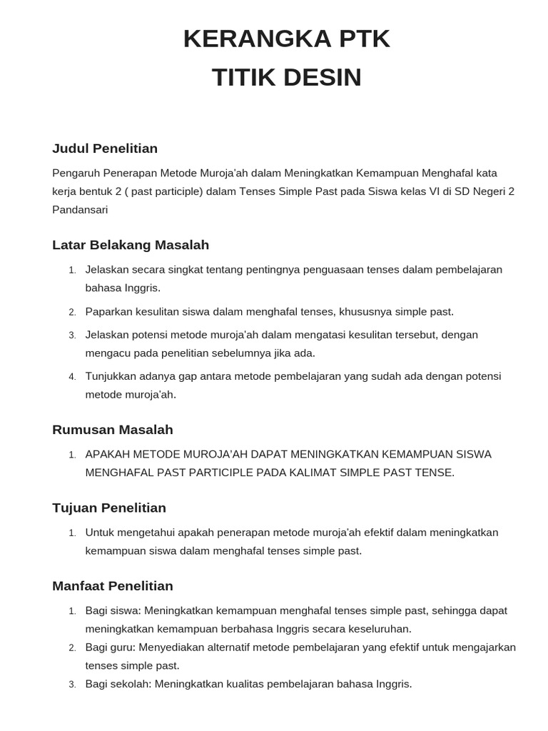 Kerangka PTK | PDF | Karier & Perkembangan | Sains & Matematika