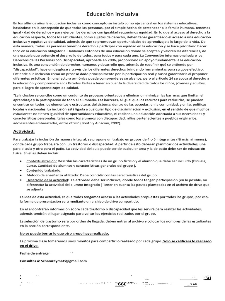 Educación Inclusiva EFE - ISFD112 | PDF | Inclusión (Educación) | Invalidez