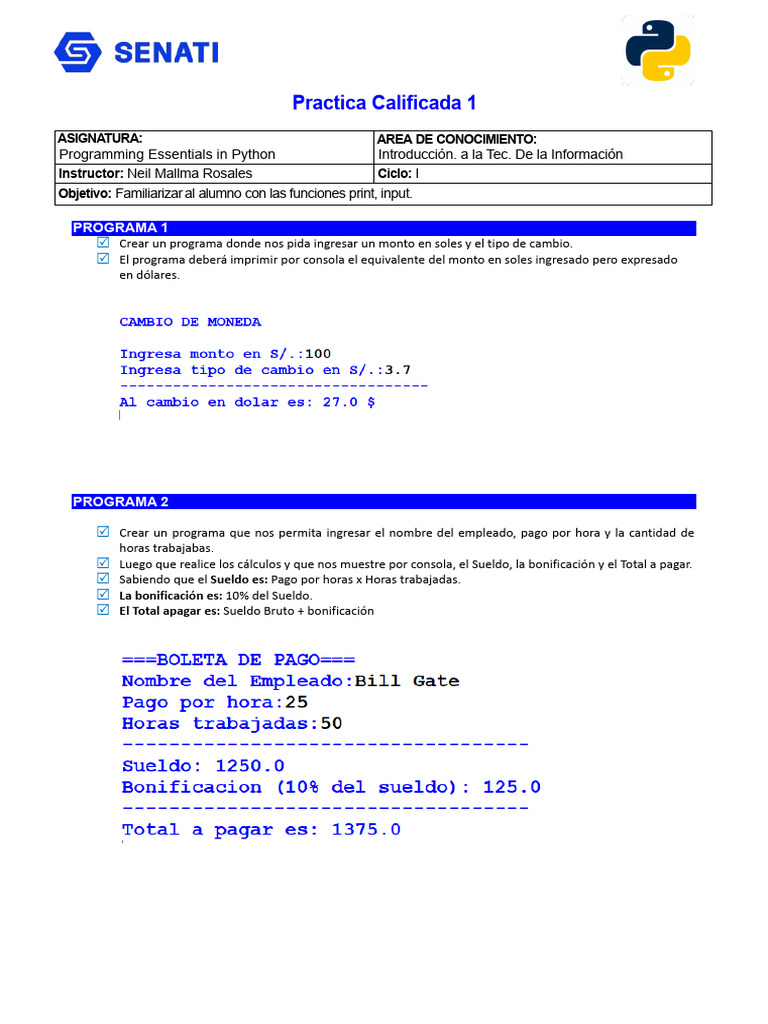 Practica 01 - PYTHON | PDF | Informática