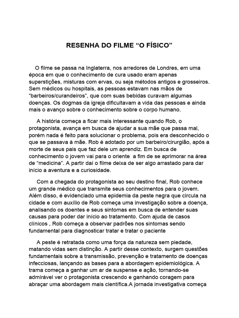 Resenha do Filme "O Físico" e Medicina | PDF | Epidemiologia | Física