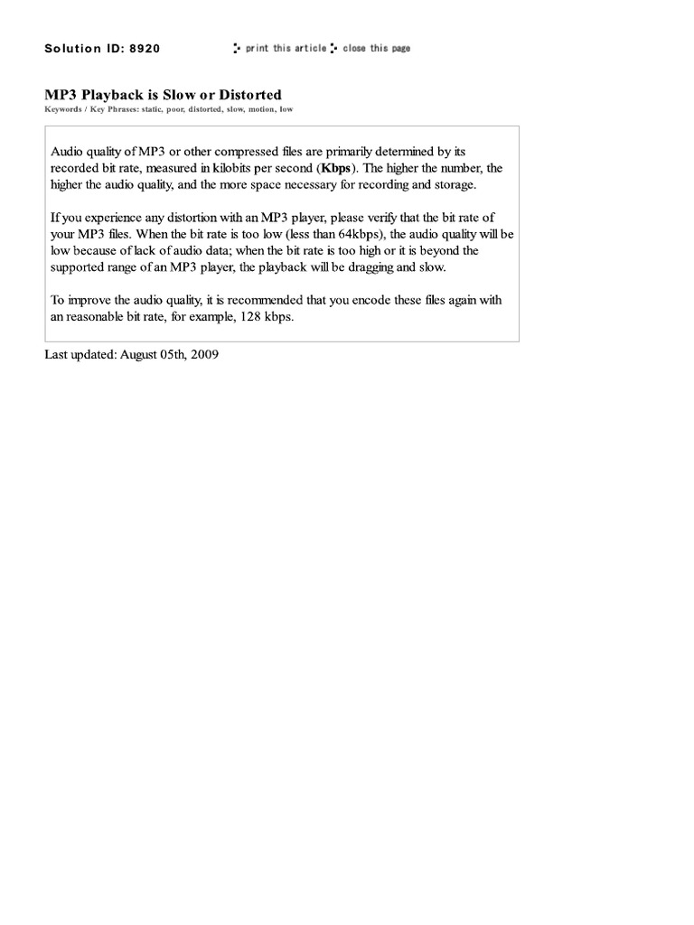 MP3 Playback Is Slow or Distorted | PDF