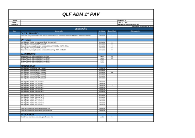 Diagrama QLF - ADM 1° Pav. - Rev - 00 | PDF