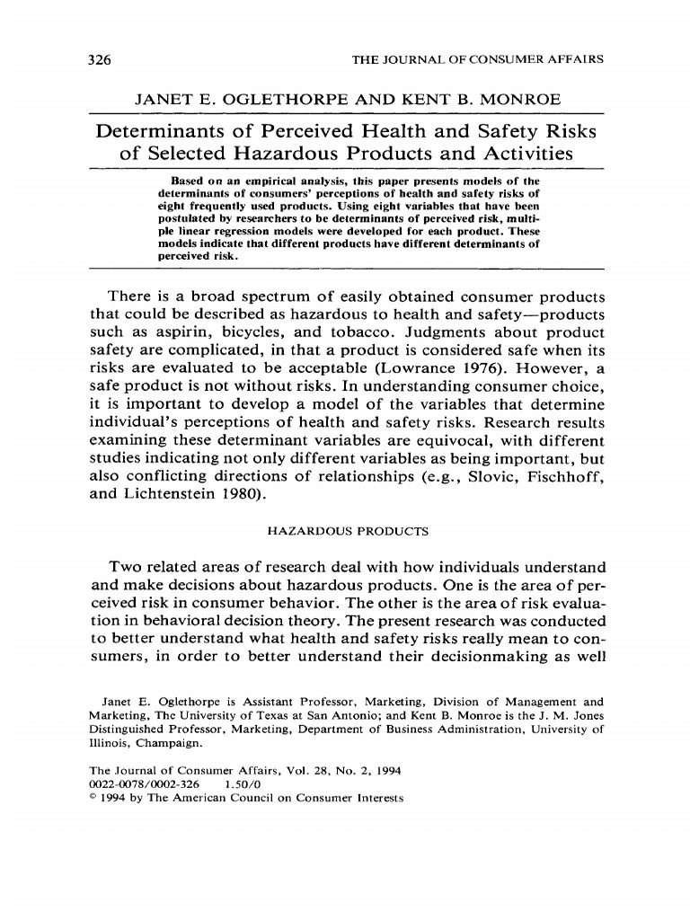 Consumer Perceptions of Health Risks | PDF | Risk | Consumer Behaviour