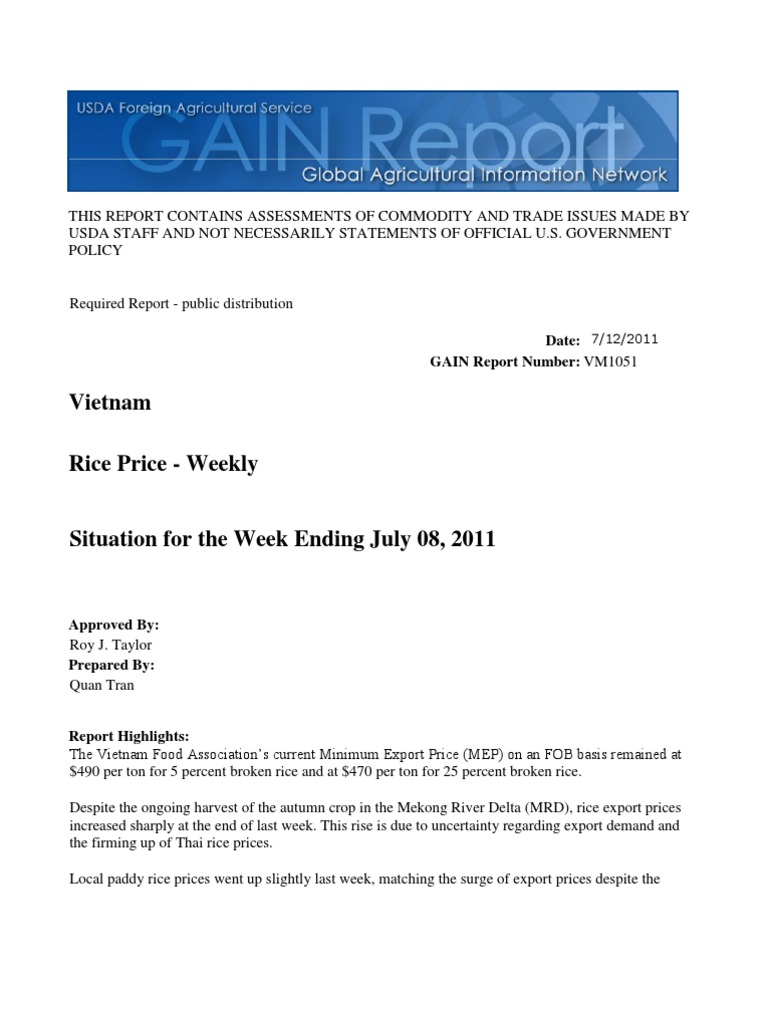 Rice Price - Weekly Hanoi Vietnam 7-12-2011 | PDF