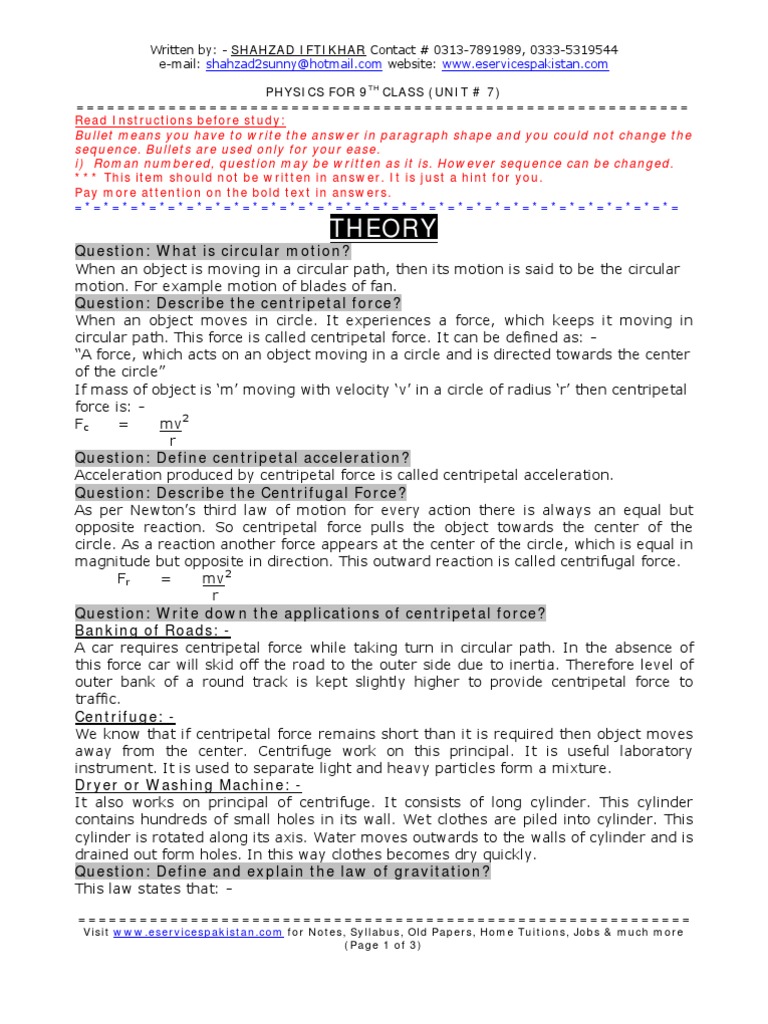 9 Phy Unit 7 | PDF | Acceleration | Gravity