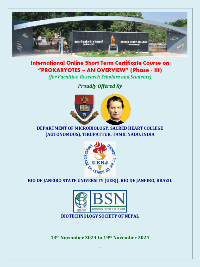 SHC Prokaryotes Online Course Phase - III | PDF | Bacteria | Cell (Biology)