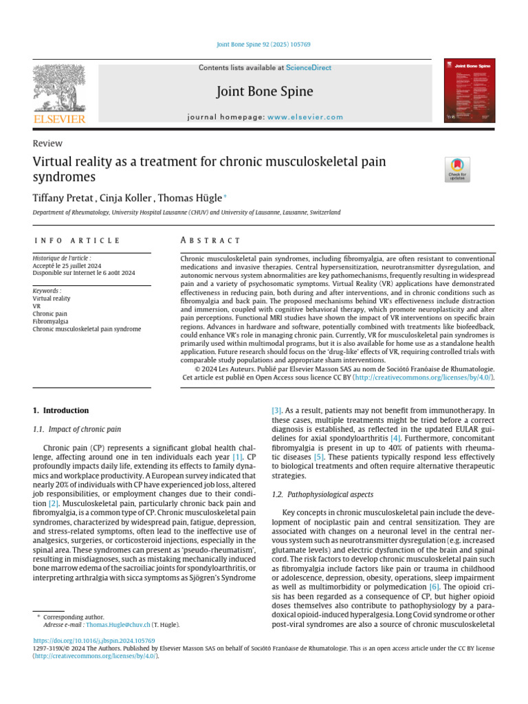 VR for Chronic Pain Management | PDF | Fibromyalgia | Virtual Reality