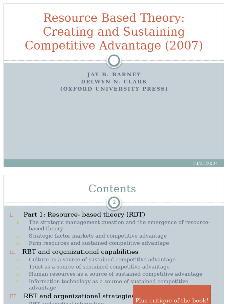 Resource-Based Theory for Competitive Advantage | PDF | Strategic ...