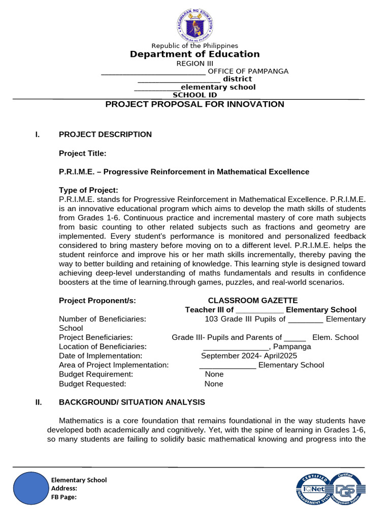P.R.I.M.E. Math Program Proposal | PDF | Mathematics | Learning