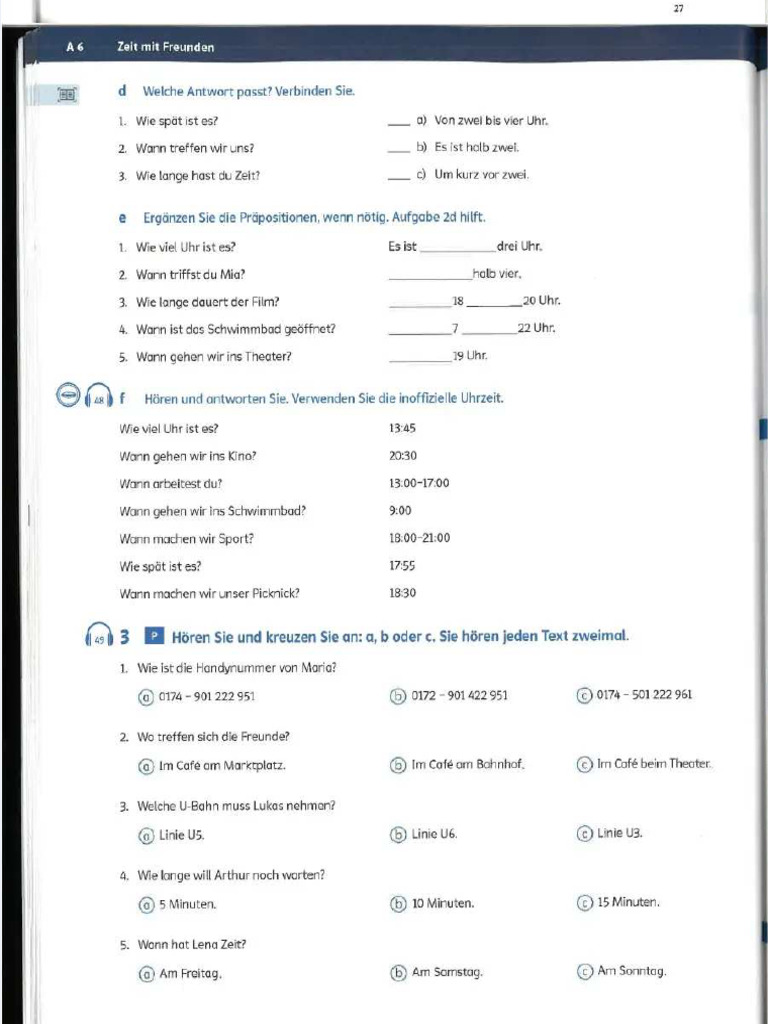 29 - Luyện Nghe Và Nói Hören Und Sprechen A1. Das Training | PDF