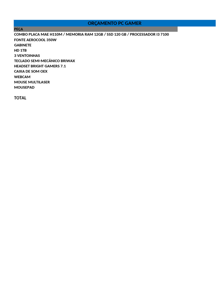 Orçamento de PC Gamer Completo | PDF