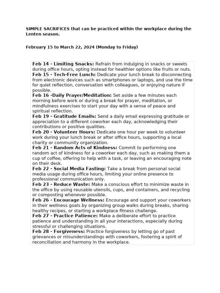 Lenten Workplace Sacrifices Guide | PDF | Conflict Resolution | Forgiveness