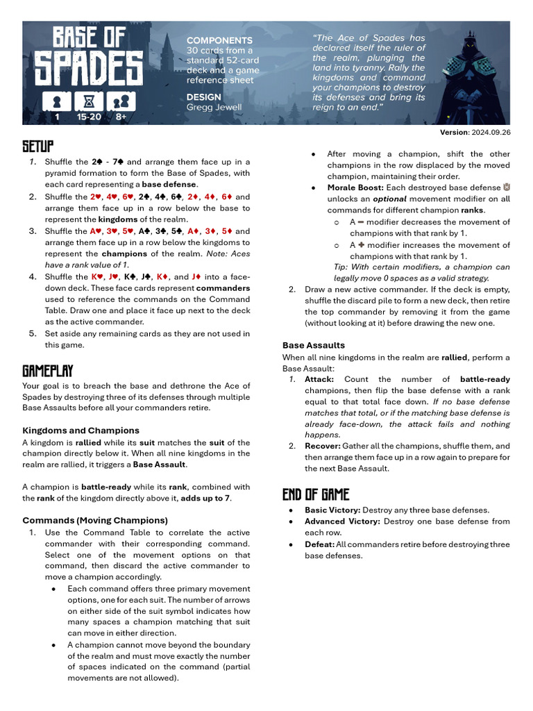 BaseOfSpades Rules CommandTableReferenceSheet Bundle A4 | PDF | Playing ...