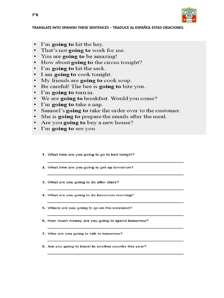 5ºB Translate Into Spanish These Sentences - Traduce Al Español Estas ...