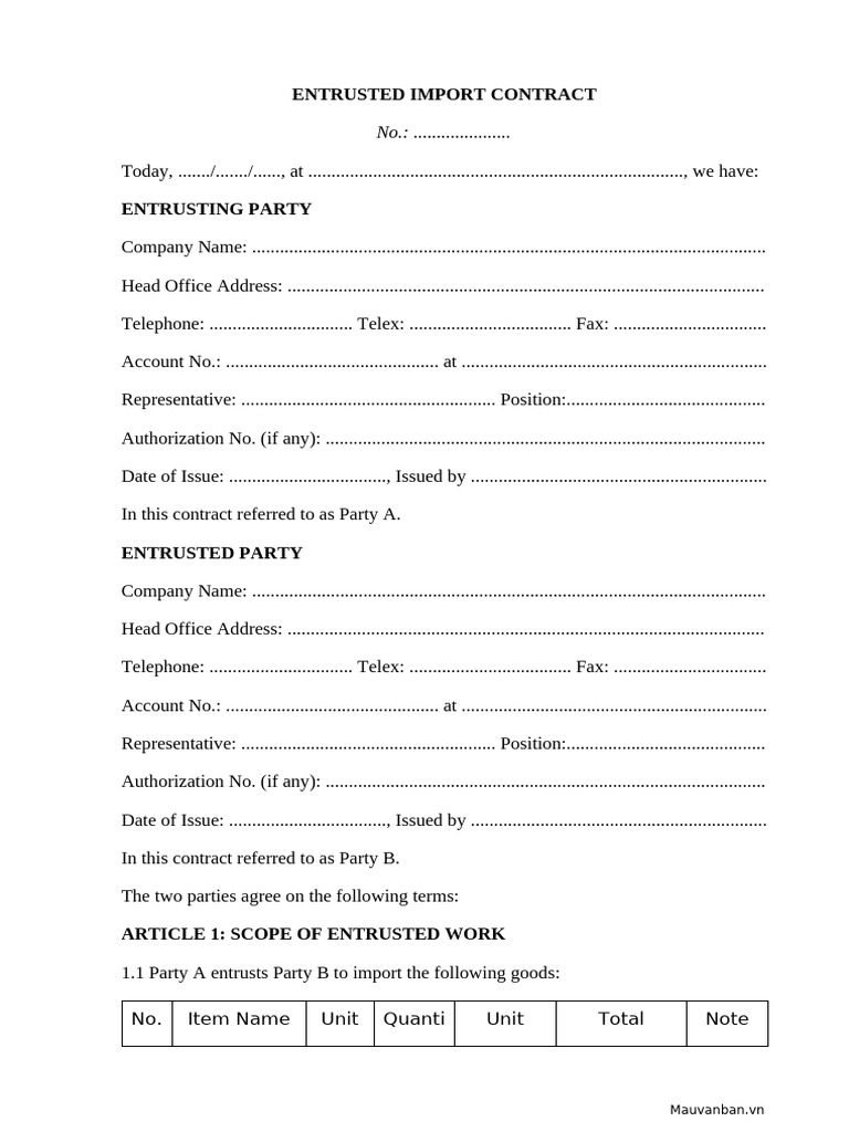 Entrusted Import Contract Template | PDF | Business Law | Business