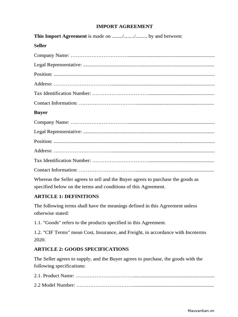 Ac4-115. Import Agreement | PDF | Business Law | Business