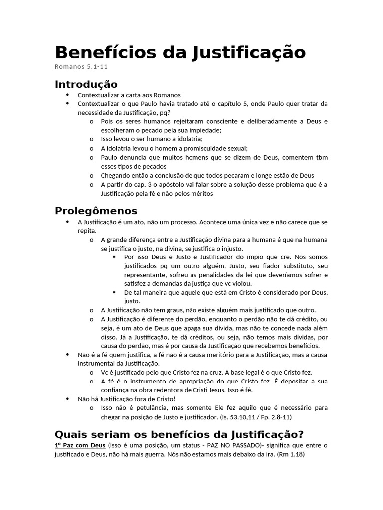 Benefícios Da Justificação | PDF | Justificação (teologia) | Pecado