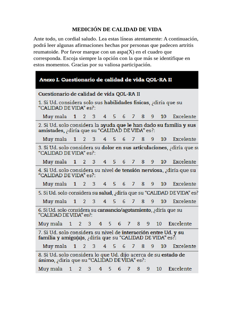 INSTRUMENTO QOL-RA II CALIDAD DE VIDA AR | PDF