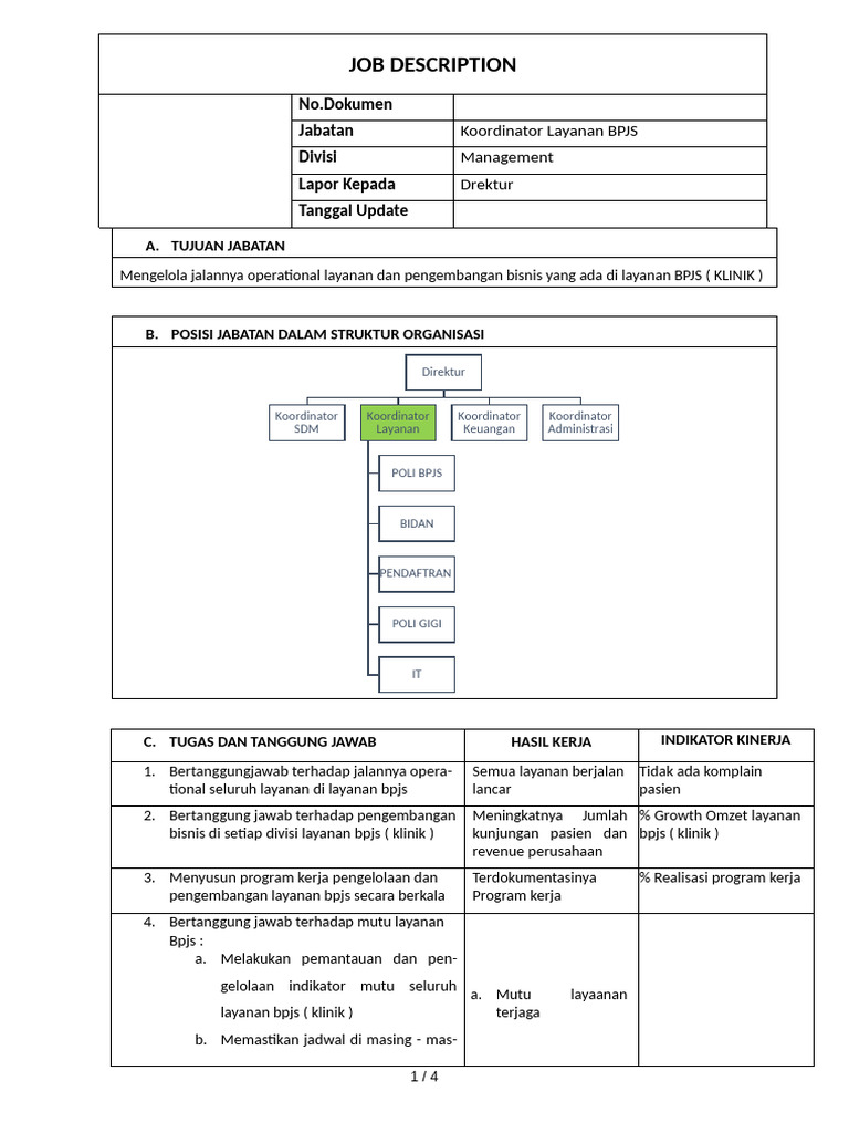 Struktur Jabatan Koordinator Layanan BPJS | PDF