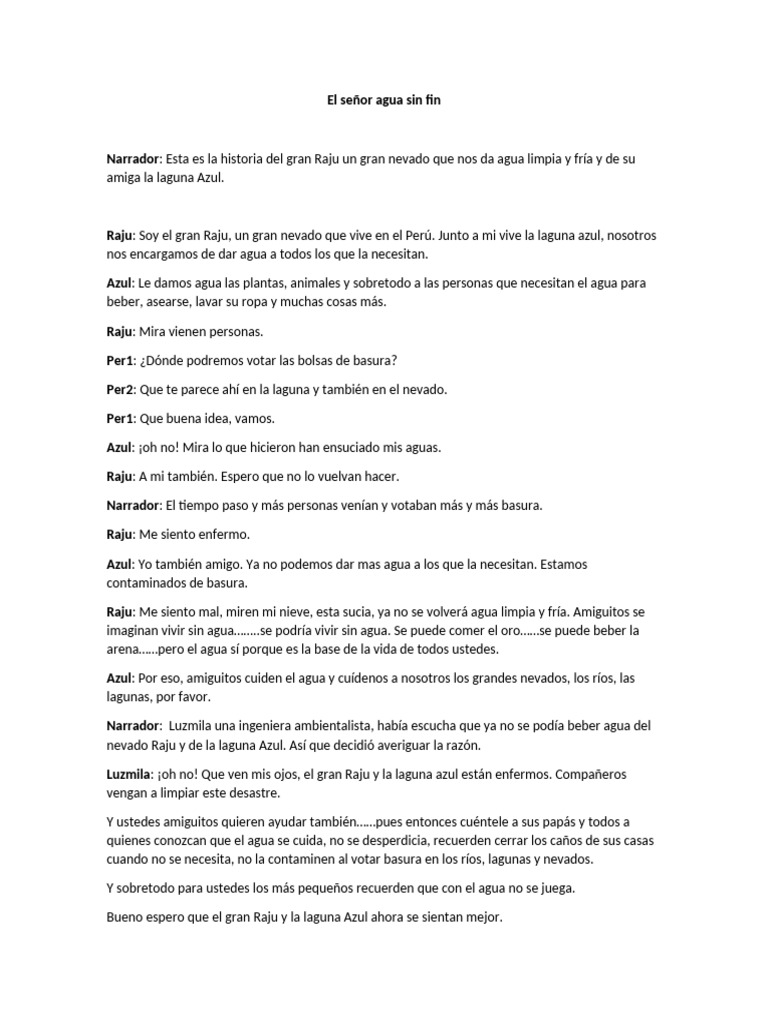 Cuidemos el agua: Raju y la Laguna Azul | PDF