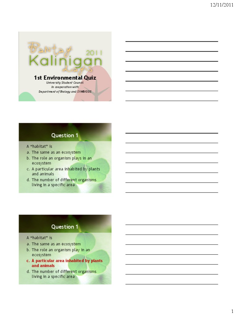 1st Environmental Quiz Descargar gratis PDF Chlorofluorocarbon