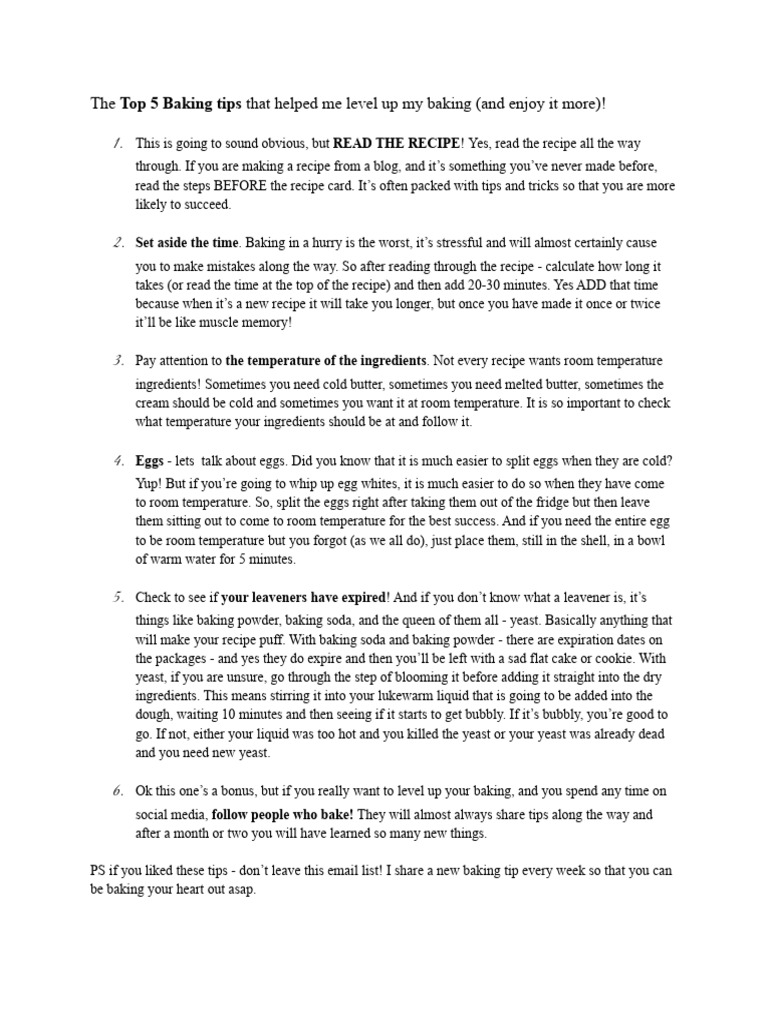 Top 5 Baking Tips Pdf Foods