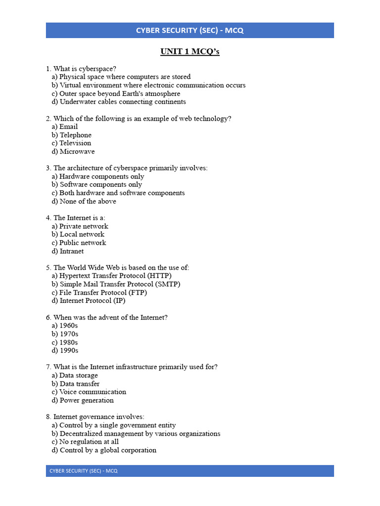 MCQ Cyber Security (1) | PDF | Security | Computer Security
