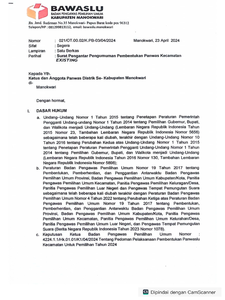 Pengumuman Pendaftaran Panwascam | PDF