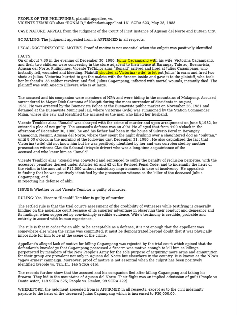 032 People V Tremblor 161 Scra 623 1988 Case Digest | PDF | Witness ...