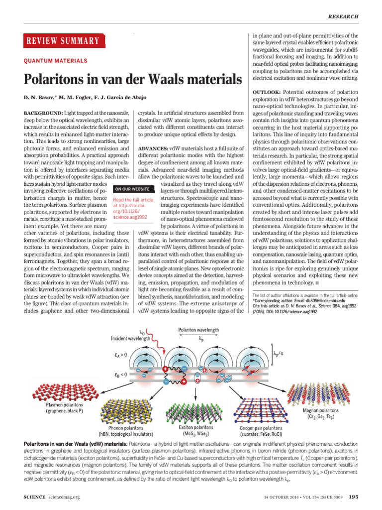 Polaritons in van der Waals Materials | PDF | Phonon | Plasmon