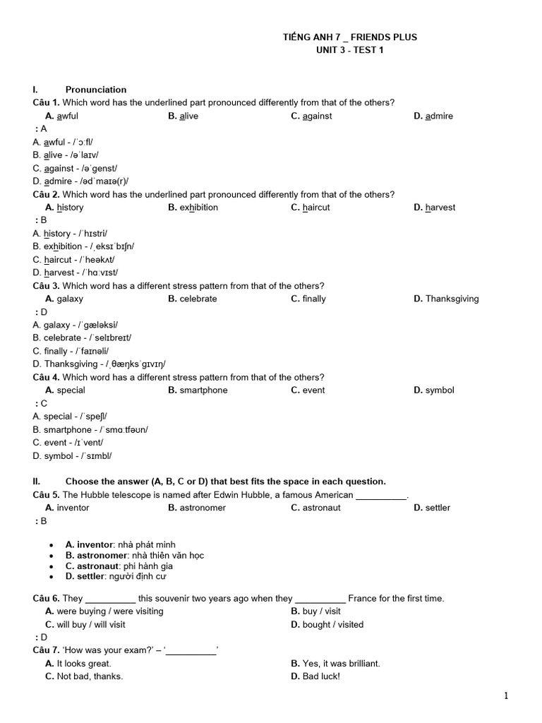 Key Unit 3 Test 1 | PDF
