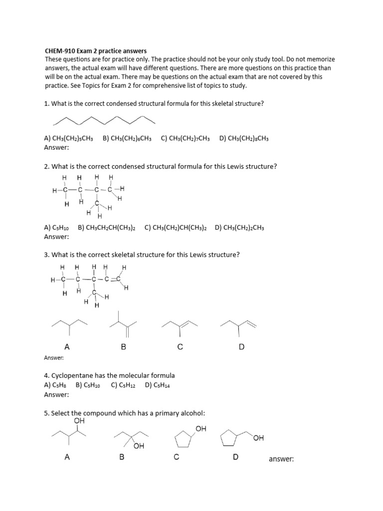 CHEM-910 Exam 2 Practice Answers | PDF | Glucose | Carbohydrates
