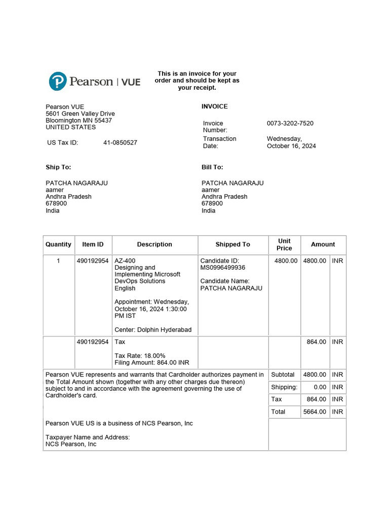 Invoice for Microsoft DevOps Course | PDF | Invoice | Taxes