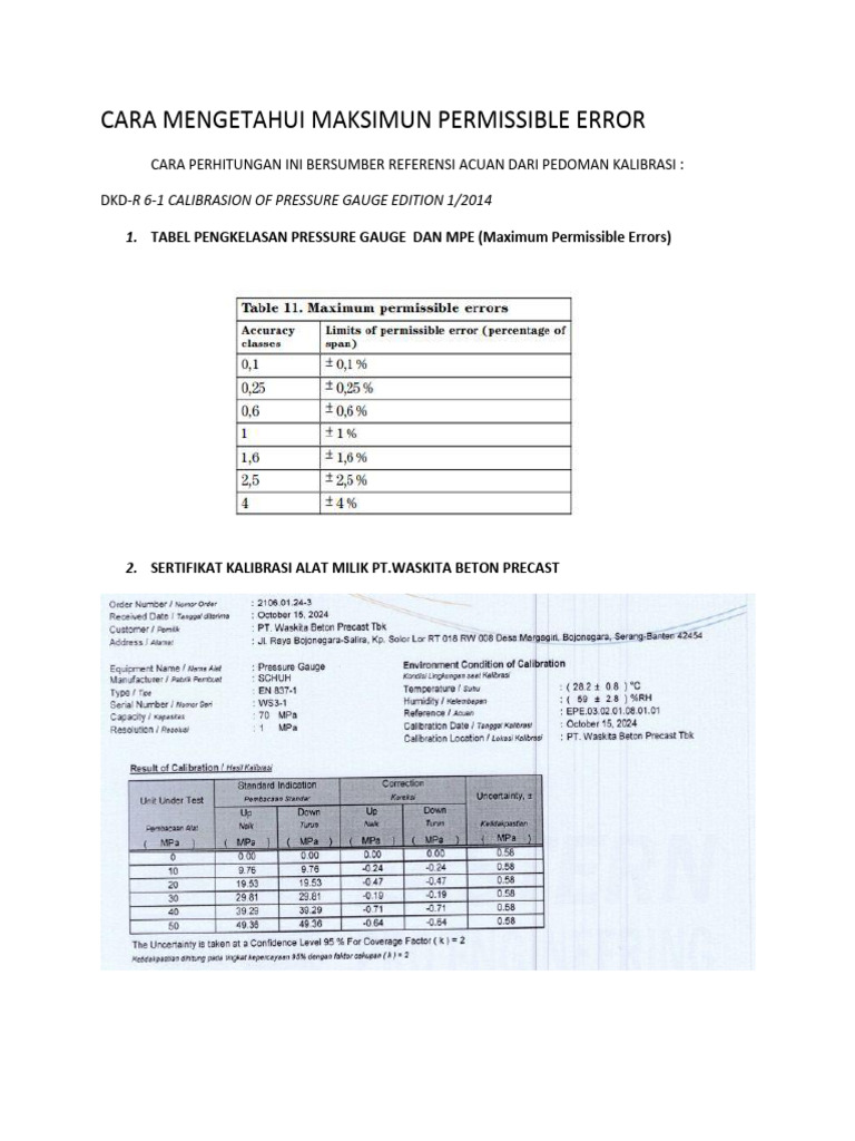 Maksimum Permissible Error Alat Ukur | PDF