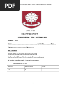 Lenana School Form 2 Chem Midterm Exam