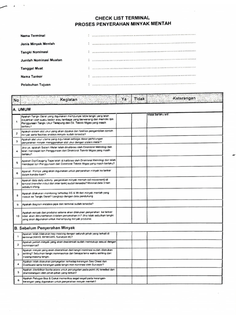 Check List Terminal 20-Jul-2024 | PDF