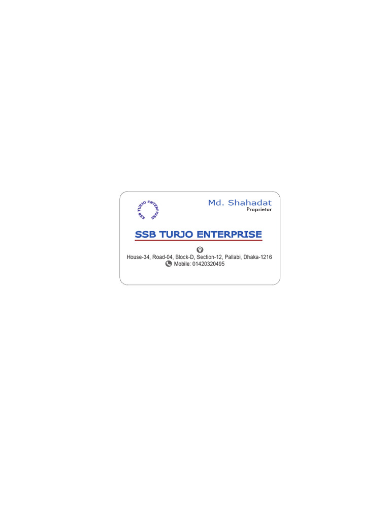 SSB Turjo Enterprise Contact Details | PDF